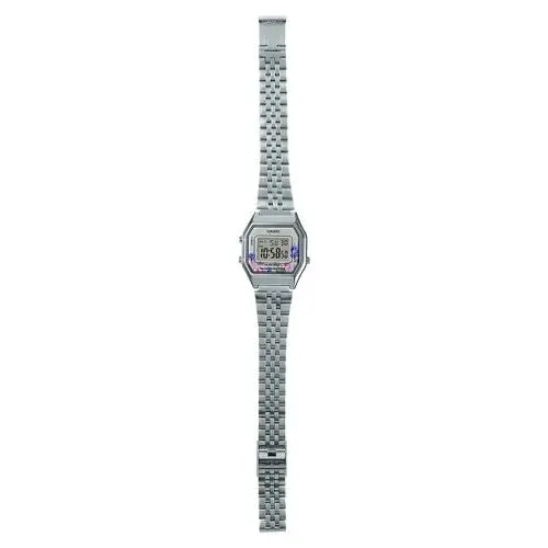 Casio LA680WA-4C Silver Floral Dial Women's Stainless Steel Digital Watch