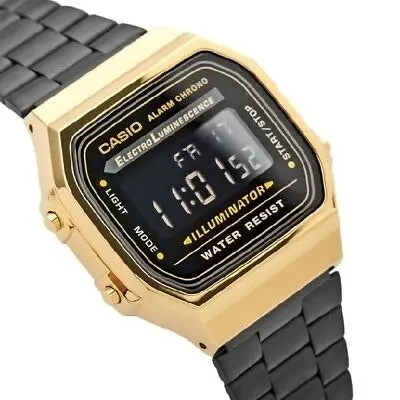 Casio A168WEGB-1B Black and Gold Ion Plated Retro Vintage Unisex Digital Watch