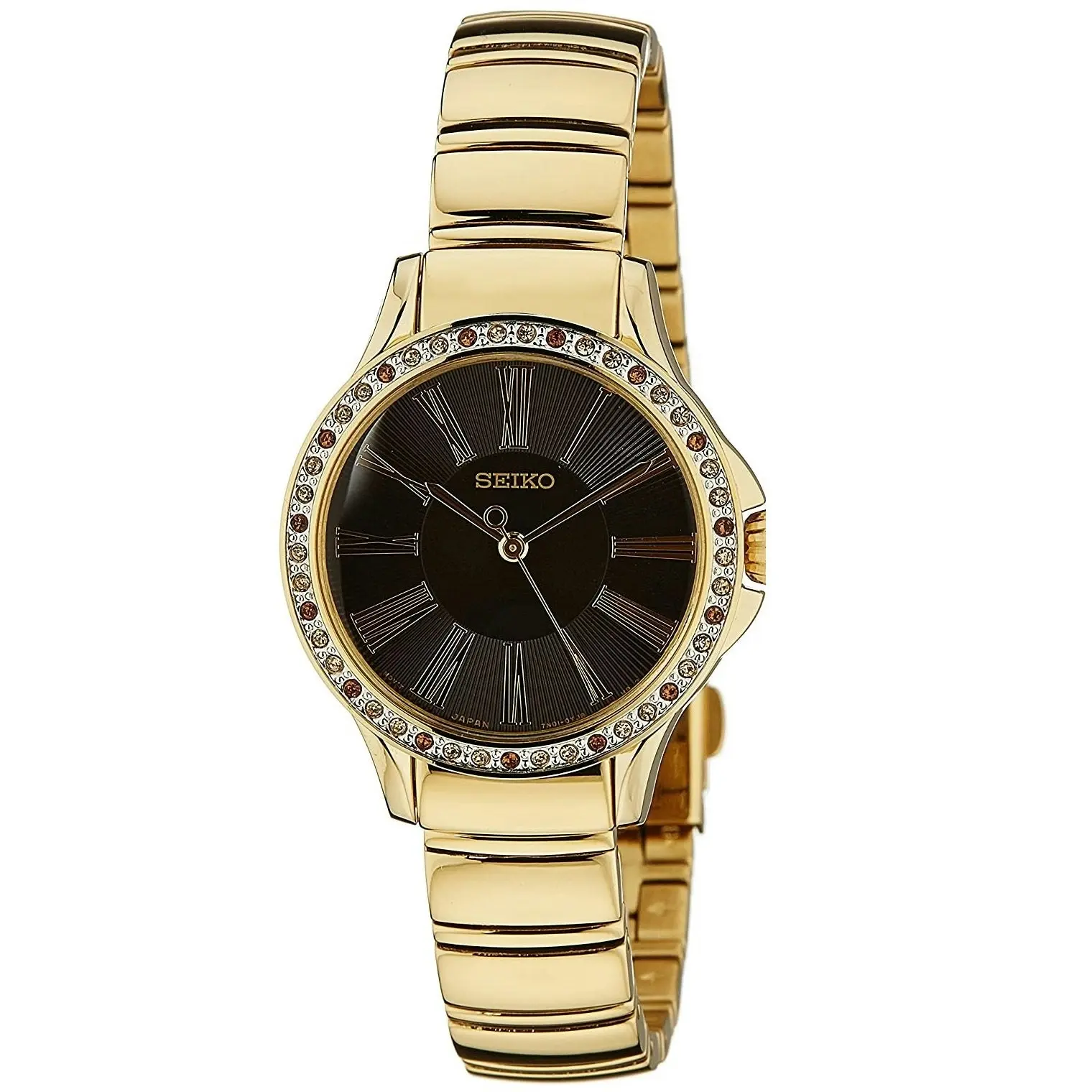 Seiko Swarovski SRZ444 P1 Gold/Black Dial Women's Analog Quartz Watch