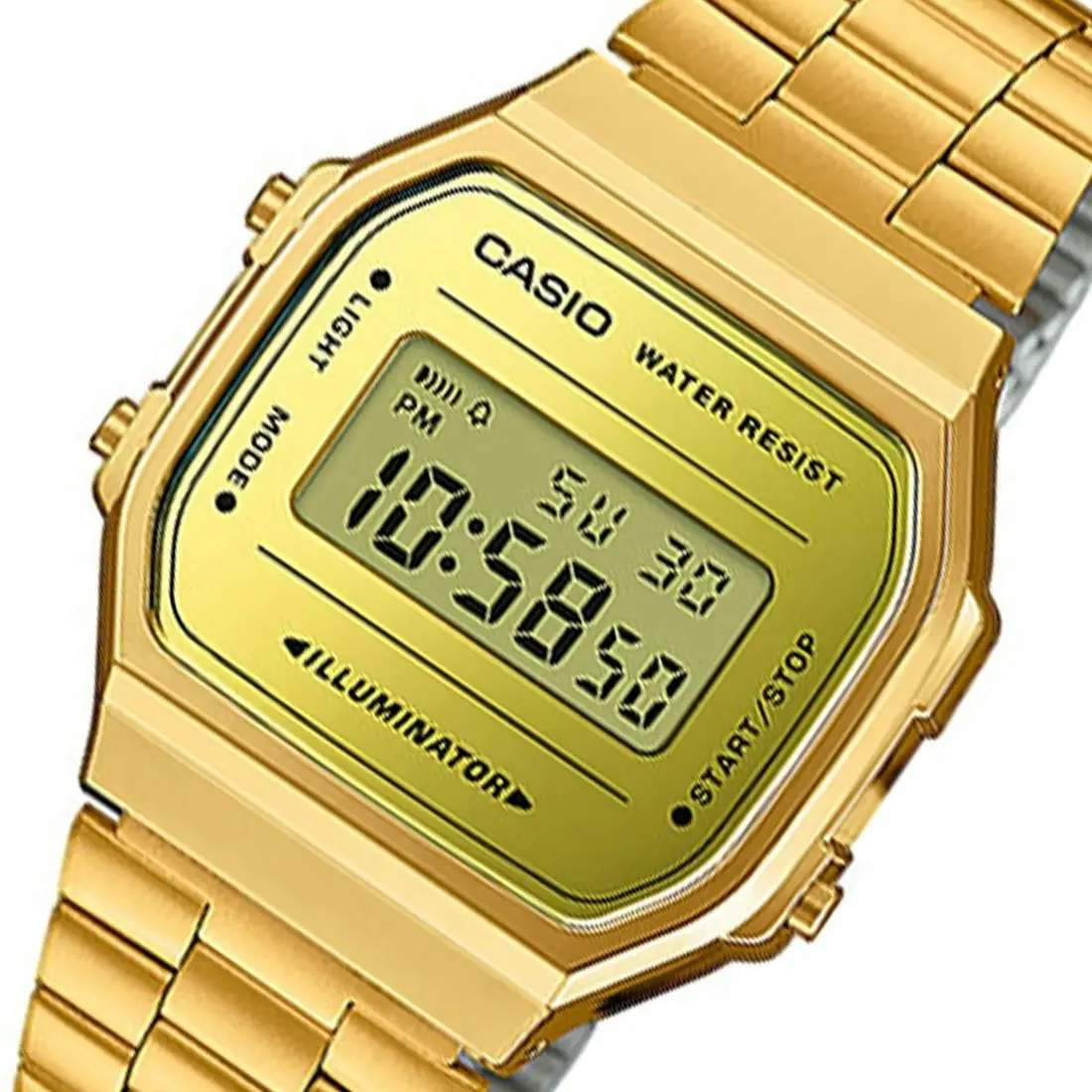 Casio A168WEGM-9 Gold Mirror Face Retro Style Stainless Steel Unisex Digital Watch