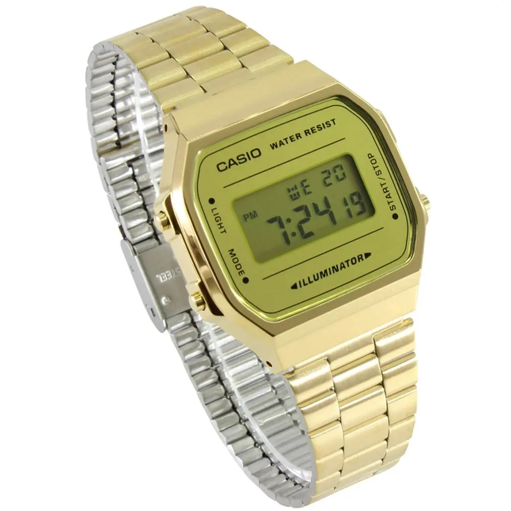 Casio A168WEGM-9 Gold Mirror Face Retro Style Stainless Steel Unisex Digital Watch