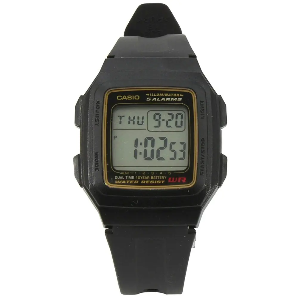 Casio F-201WA-9A Black Gold Illuminator Dual Time Multi-function Digital Watch