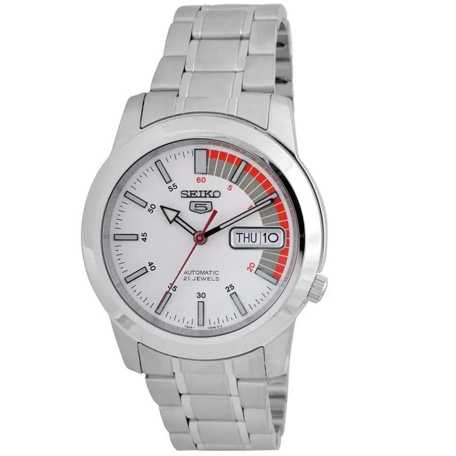 Seiko 5 SNKK25K1 White Dial Stainless Steel Men's Automatic Analog Watch