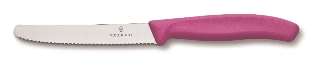 Victorinox Tomatoe & Sausage Knife Round Tip - Wavy Edge - Pink 11cm