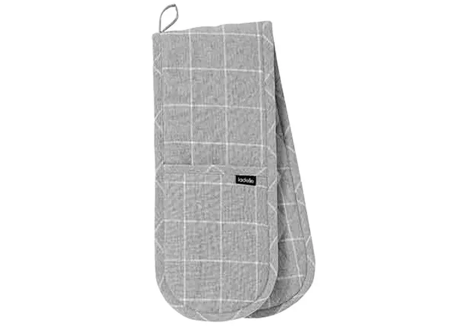 Ladelle Eco Check Grey Double Oven Mitt