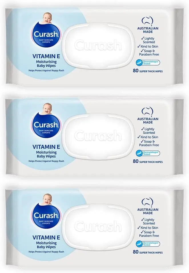 Curash Vitamin E Baby Wipes 3x80 Pack