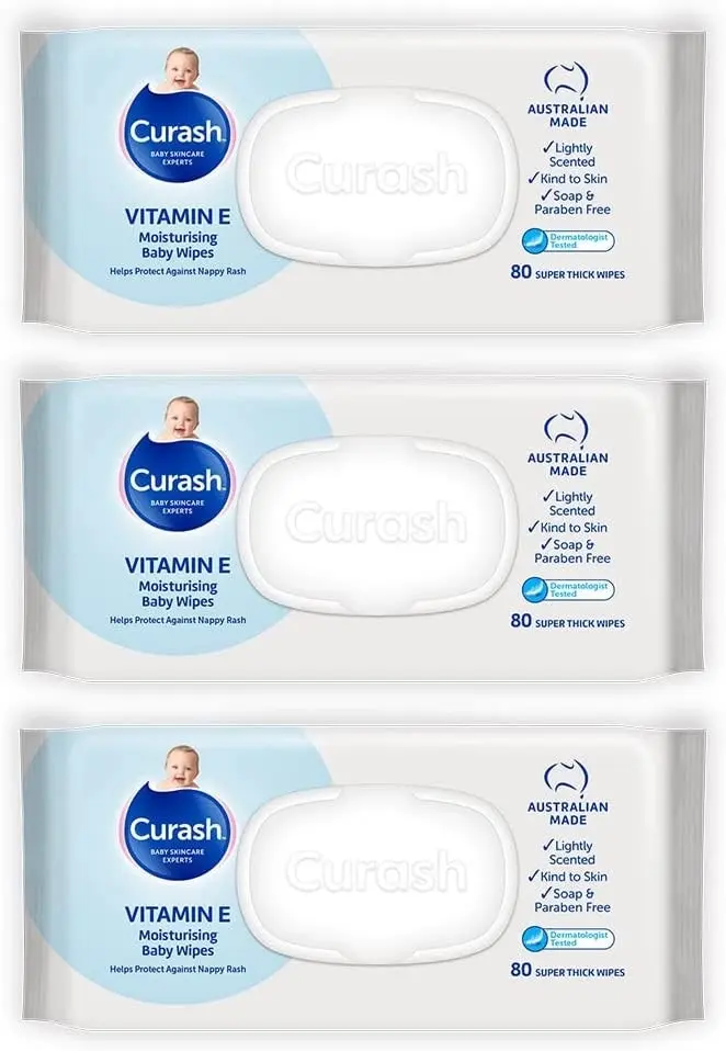 Curash Vitamin E Baby Wipes 3x80 Pack