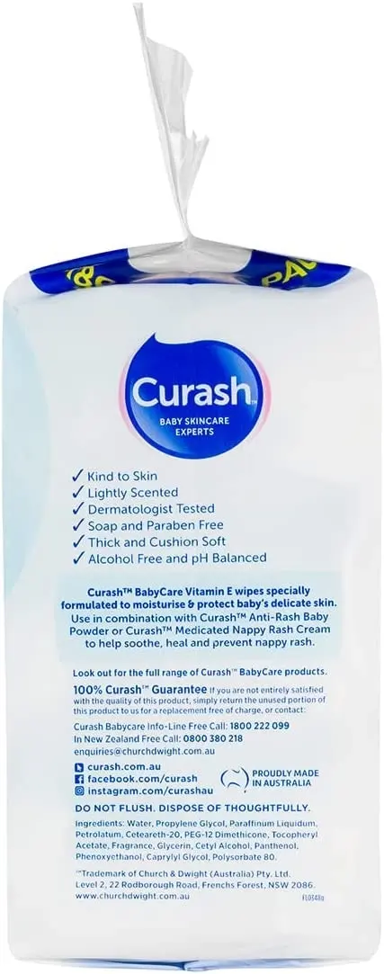 Curash Vitamin E Baby Wipes 3x80 Pack