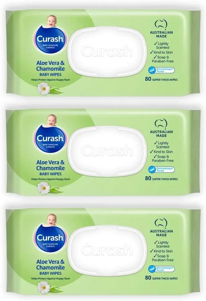 Curash Aloe Vera & Chamomile Baby Wipes 3x80 Pack