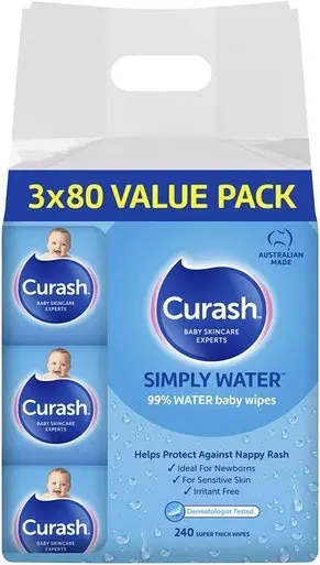 Curash Simply Water Baby Wipes 3x80 Pack