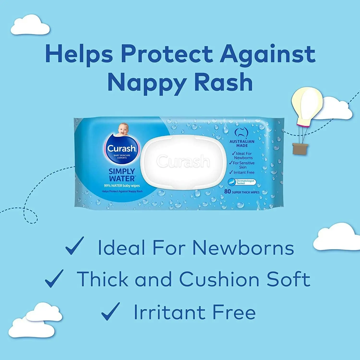 Curash Simply Water Baby Wipes 3x80 Pack