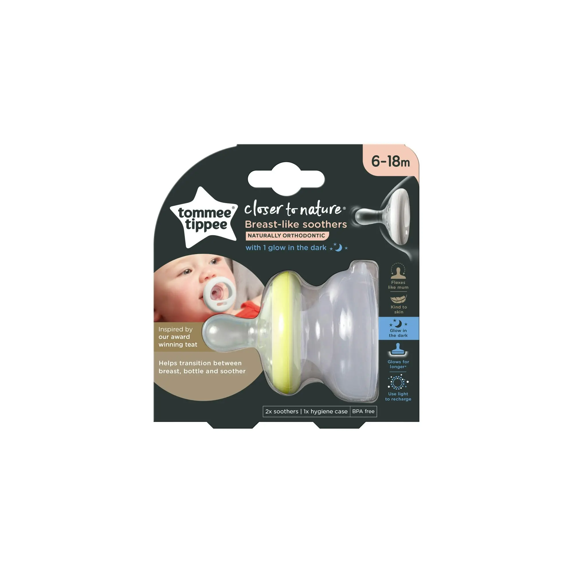 Tommee Tippee Breastlike Soother Daynight 6-18M 2P