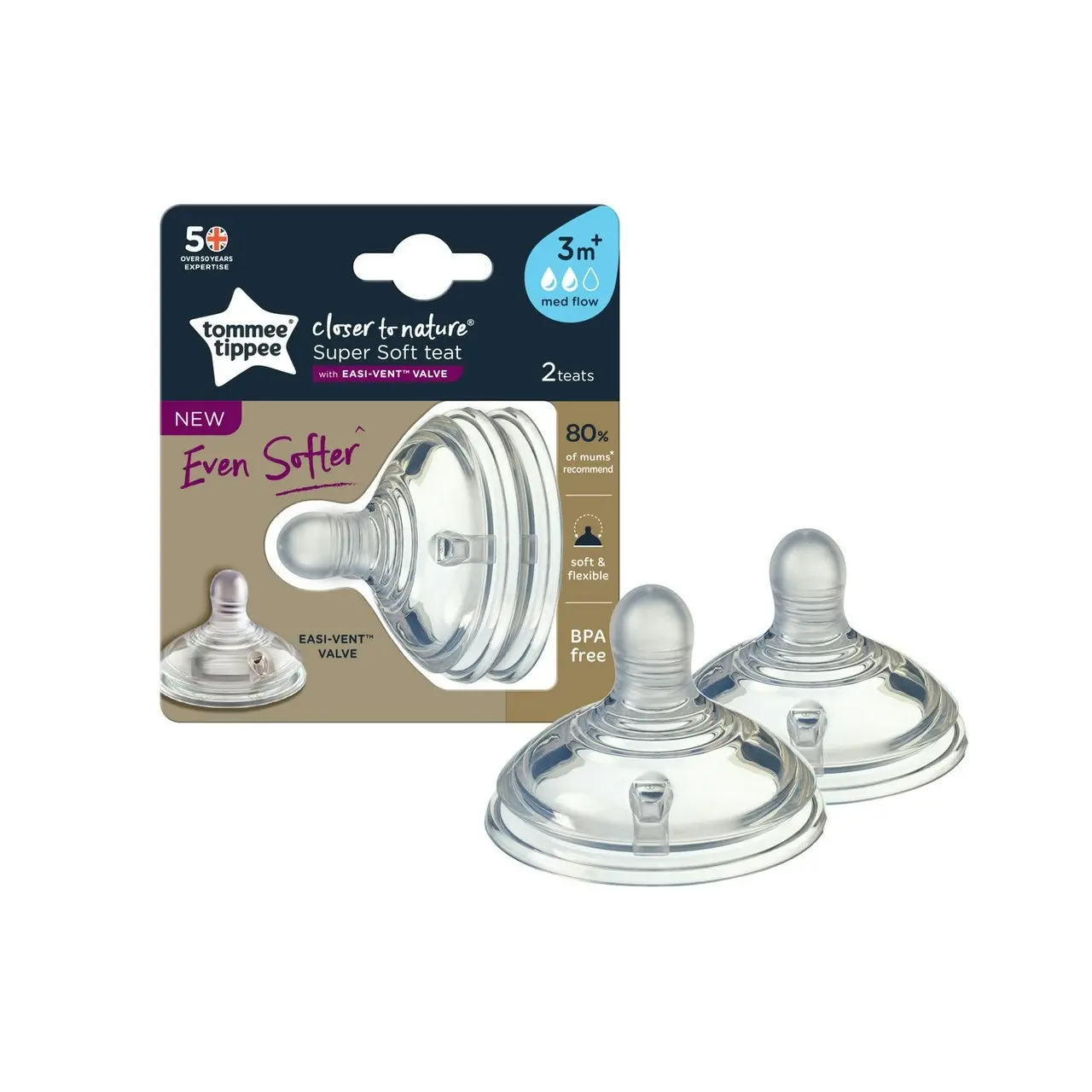 Tommee Tippee CTN Soft Teat Med Flow 2 Pack