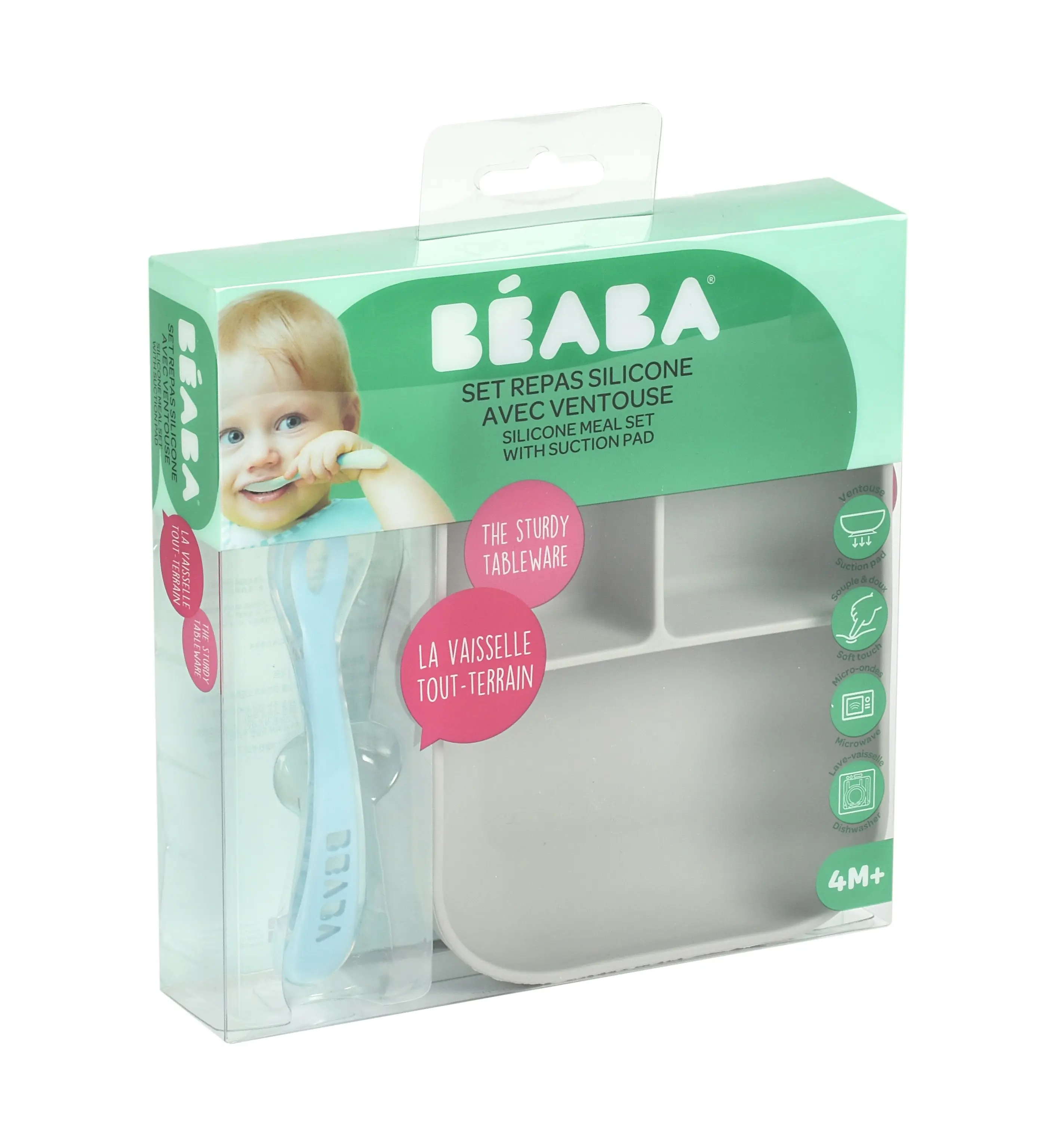 Beaba Silicone Suction Divided Plate & Spoon Grey