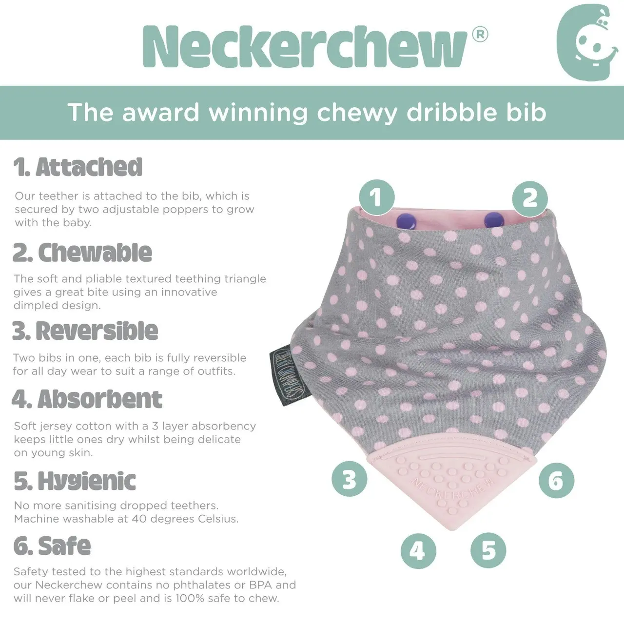 Cheeky Chompers Neckerchew Polkadot Pink