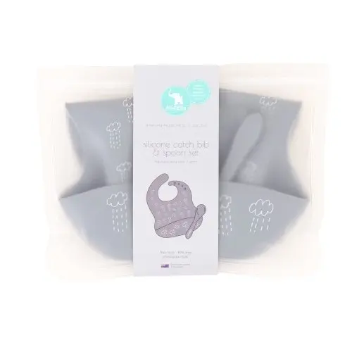 All4Ella Silicone Bib With Spoon Grey