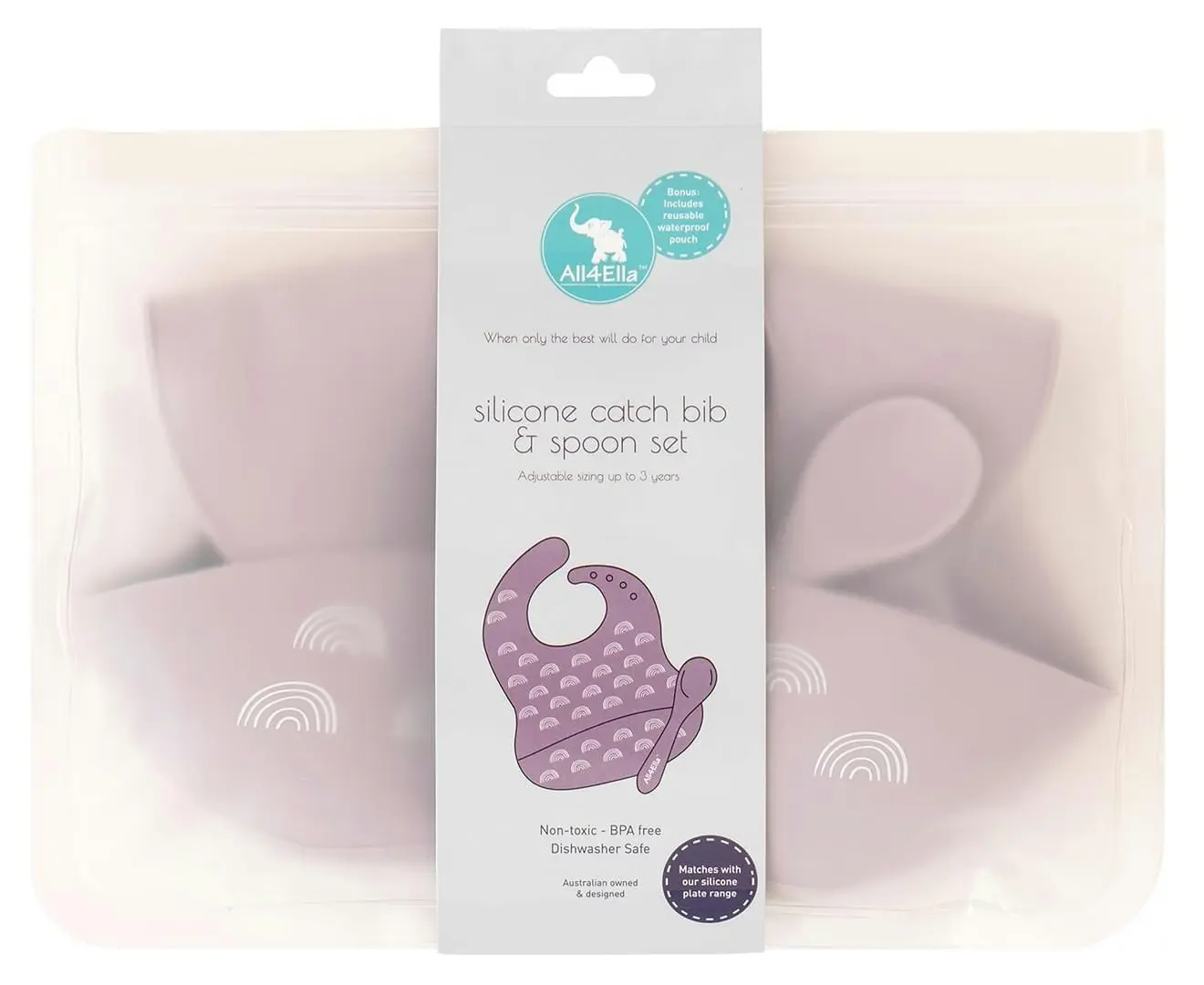 All4Ella  Silicone Bib With Spoon Dusky Mauve