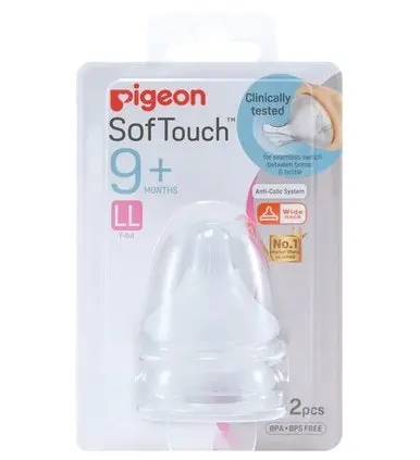 PIGEON Softouch Peristaltic Plus Teat LL 9 months plus 2pcs