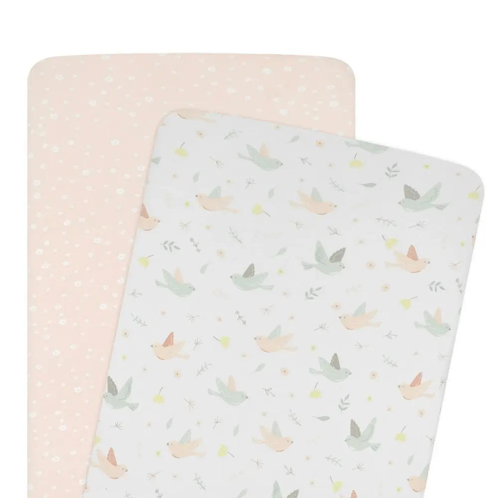 2 Pack Jersey Bassinet Fitted Sheet Ava Birds/Blush Floral