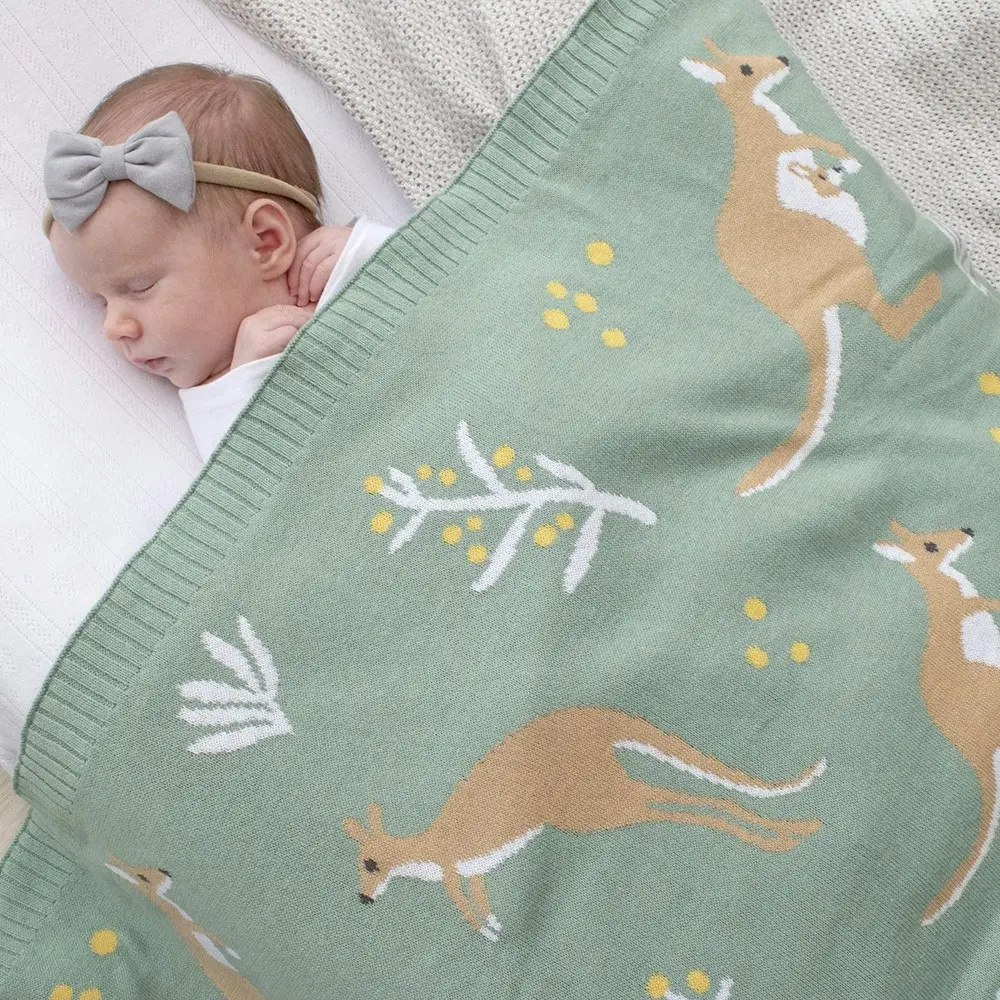 Living Textiles Baby Blanket Kangaroo/Green