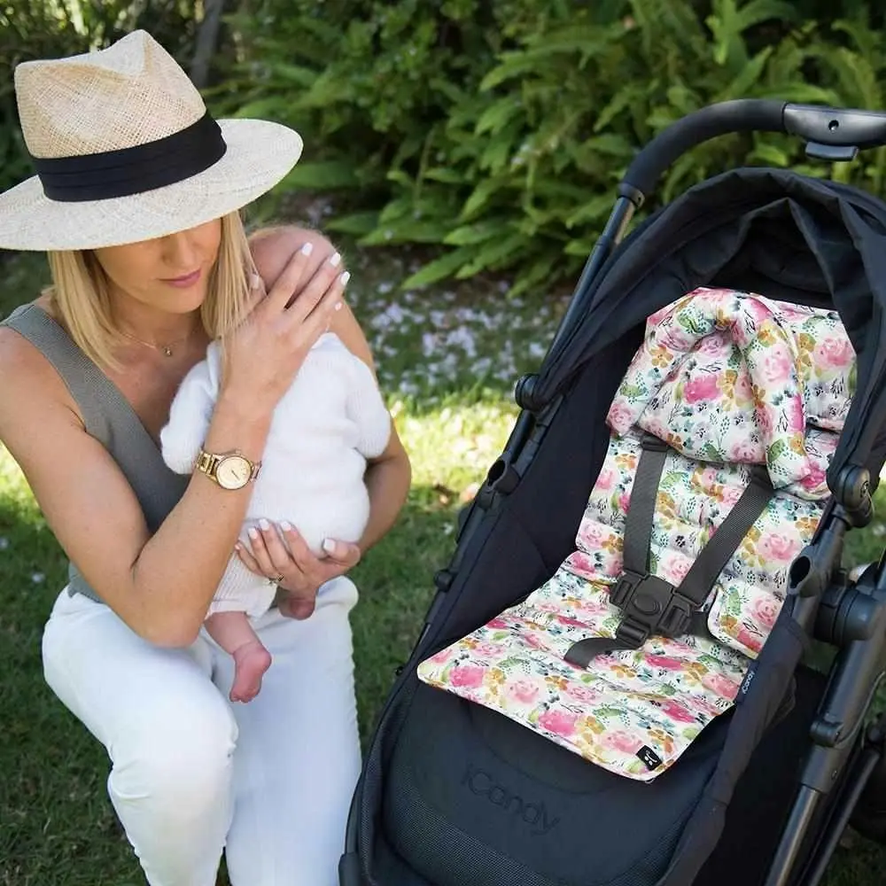 Mini Pram Liner With Adjustable Head Support - Floral Delight