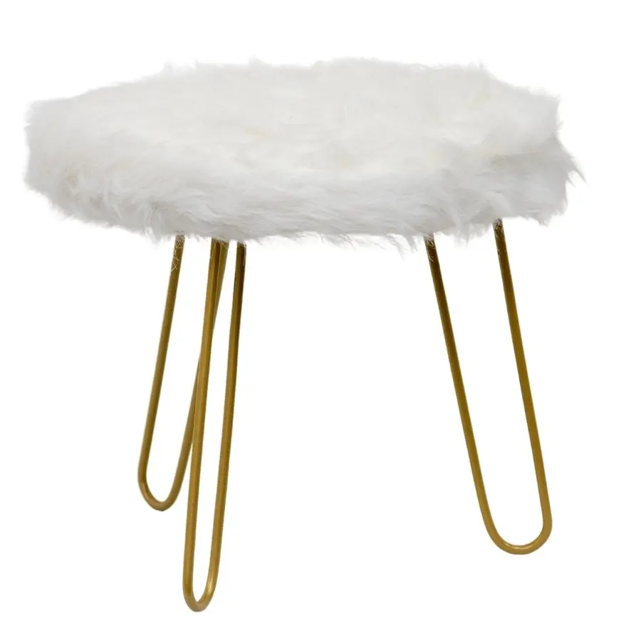 Willow & Silk 3-Golden Legged 30cm Stool w/ White Faux Fur