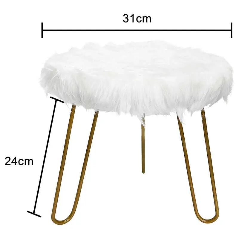 Willow & Silk 3-Golden Legged 30cm Stool w/ White Faux Fur