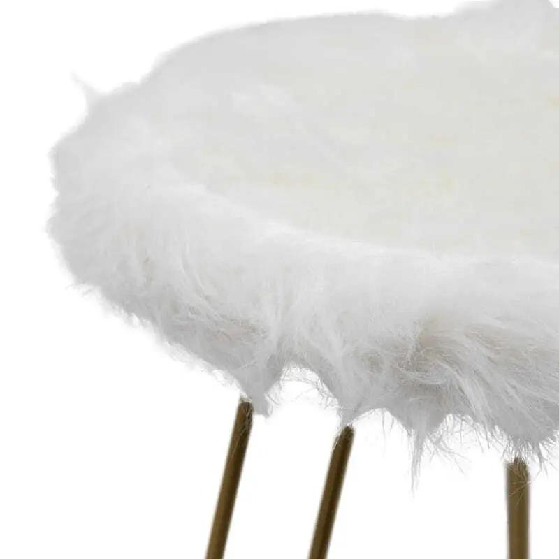 Willow & Silk 3-Golden Legged 30cm Stool w/ White Faux Fur