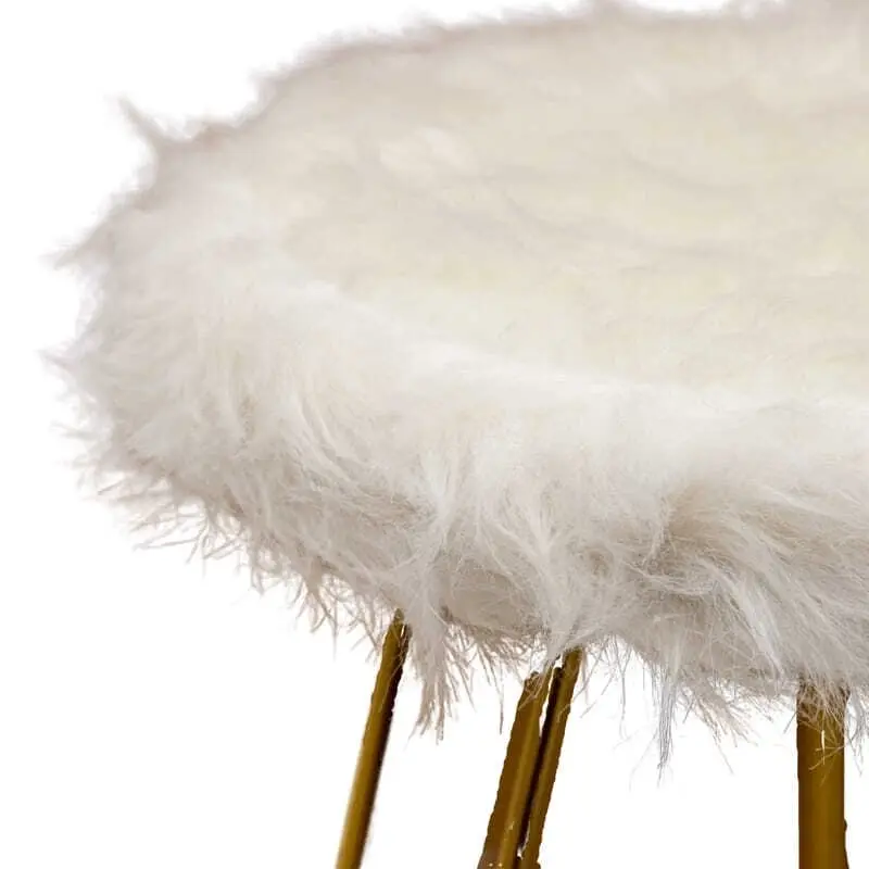 Willow & Silk 3-Golden Legged 30cm Stool w/ White Faux Fur