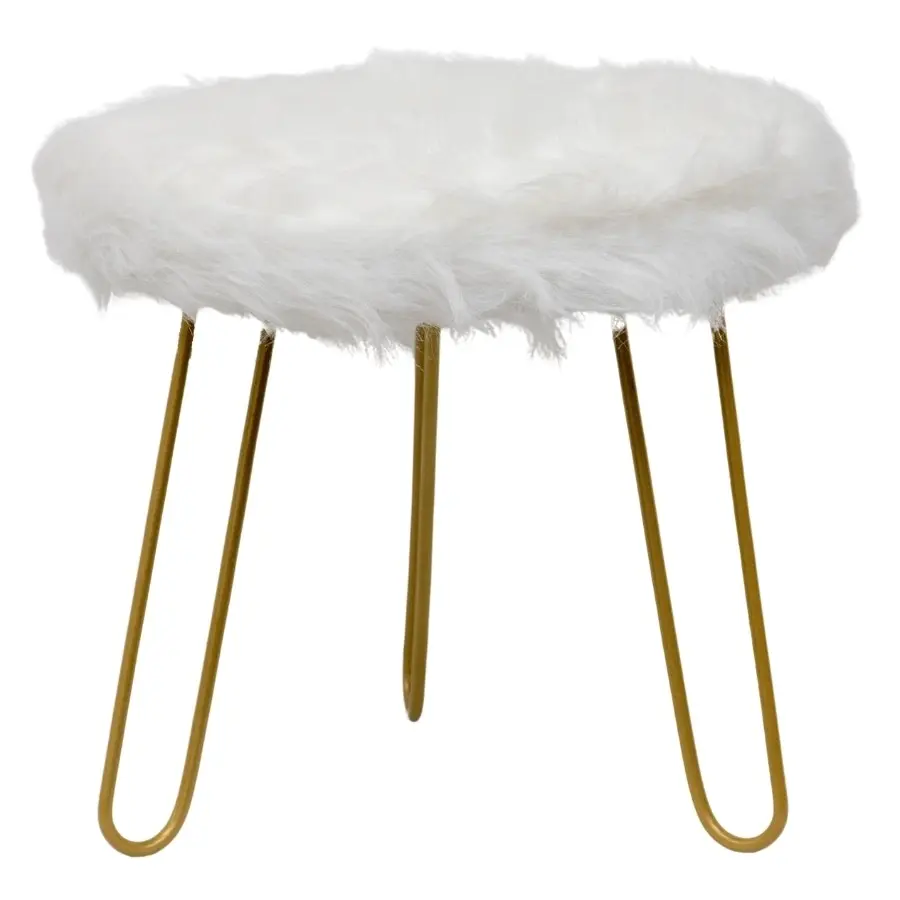 Willow & Silk 3-Golden Legged 30cm Stool w/ White Faux Fur