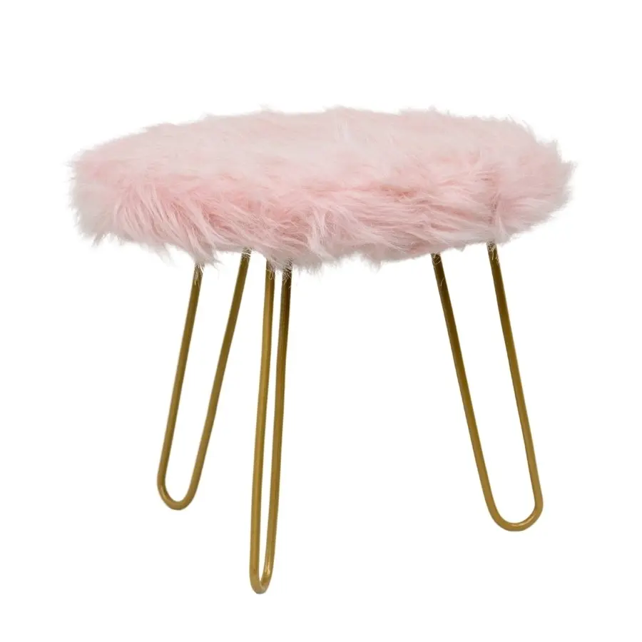 Willow & Silk 3-Golden Legged 30cm Stool w/ Pink Faux Fur