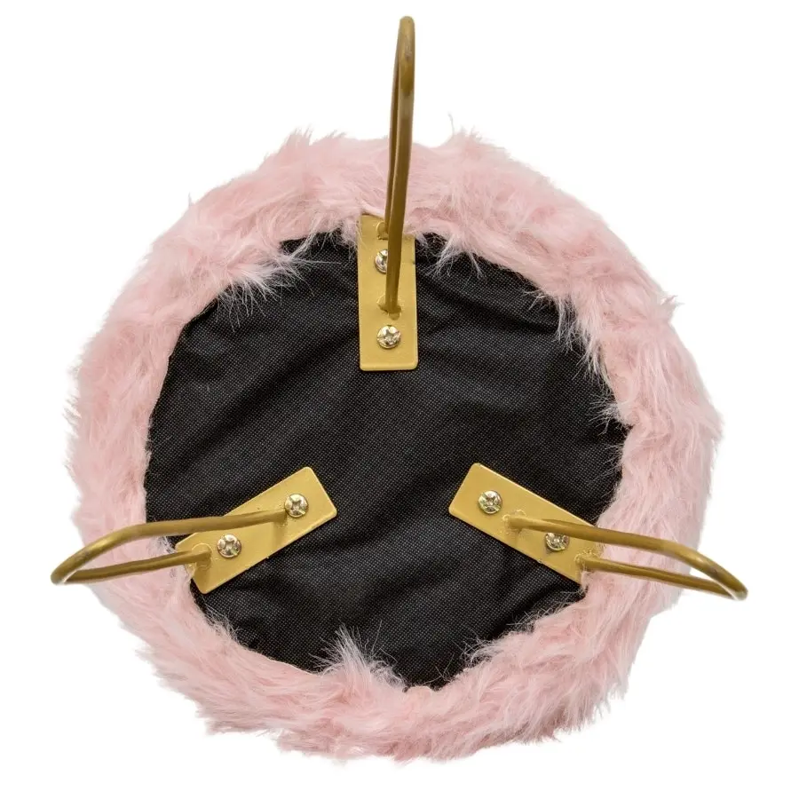 Willow & Silk 3-Golden Legged 30cm Stool w/ Pink Faux Fur