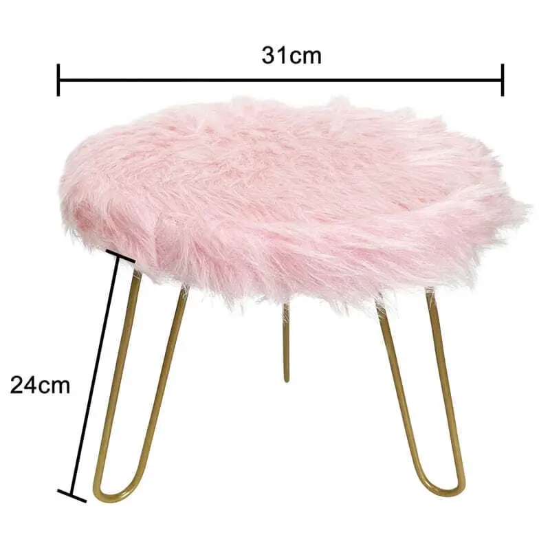 Willow & Silk 3-Golden Legged 30cm Stool w/ Pink Faux Fur