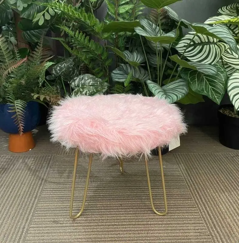 Willow & Silk 3-Golden Legged 30cm Stool w/ Pink Faux Fur