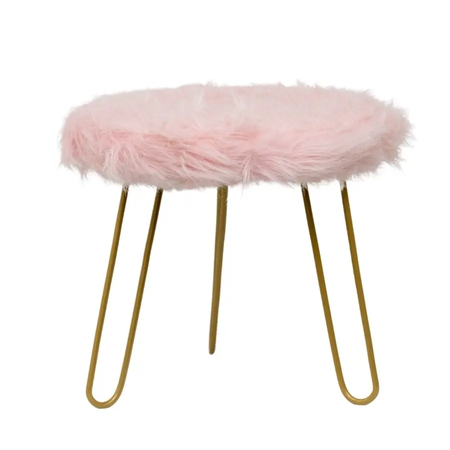 Willow & Silk 3-Golden Legged 30cm Stool w/ Pink Faux Fur