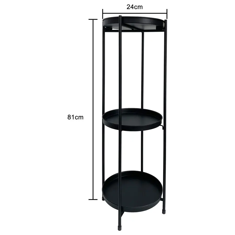 Willow & Silk 3-Shelf 81cm Black Round Metal Pot/Planter Stand