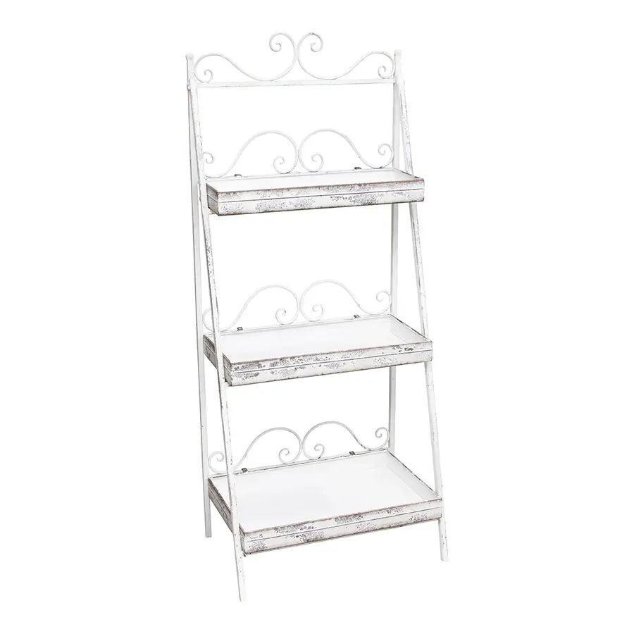 Willow & Silk 118cm White Zinc 3-Tier Shelf Garden Pot/Planter Stand