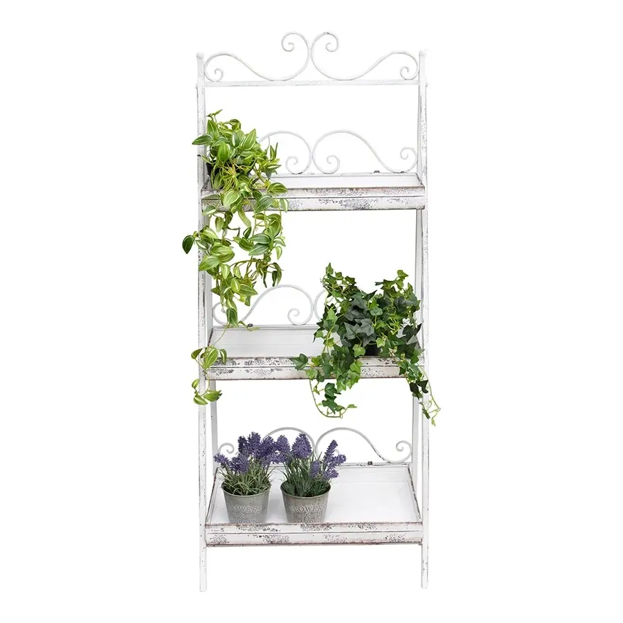 Willow & Silk 118cm White Zinc 3-Tier Shelf Garden Pot/Planter Stand