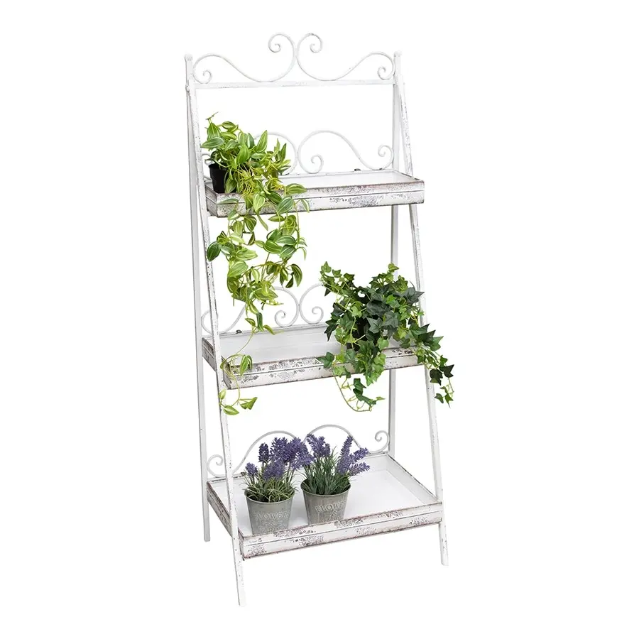 Willow & Silk 118cm White Zinc 3-Tier Shelf Garden Pot/Planter Stand