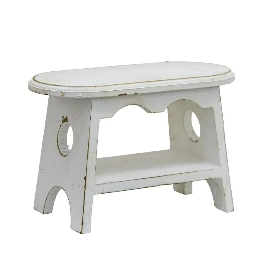 Willow & Silk Wooden 32cm White Cow Milking Stool/Side Table w/Shelf