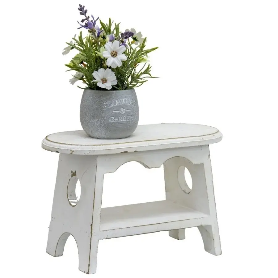 Willow & Silk Wooden 32cm White Cow Milking Stool/Side Table w/Shelf