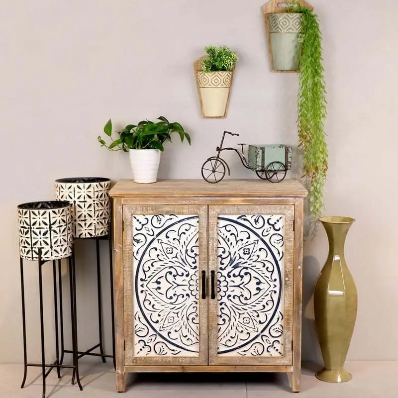 Willow & Silk  Wooden 81.5cm Mandala Double-Door Cabinet/Organiser