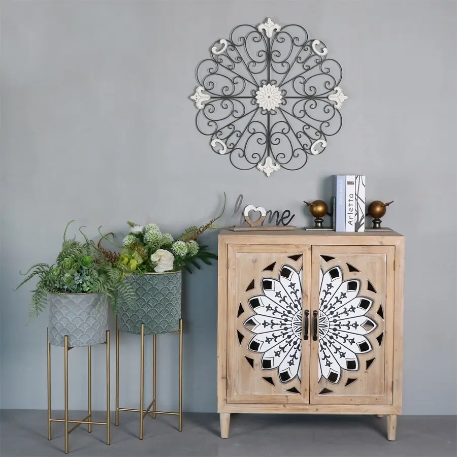 Willow & Silk Wooden 89cm Mandala Fleur 2-Door Cabinet/Organiser