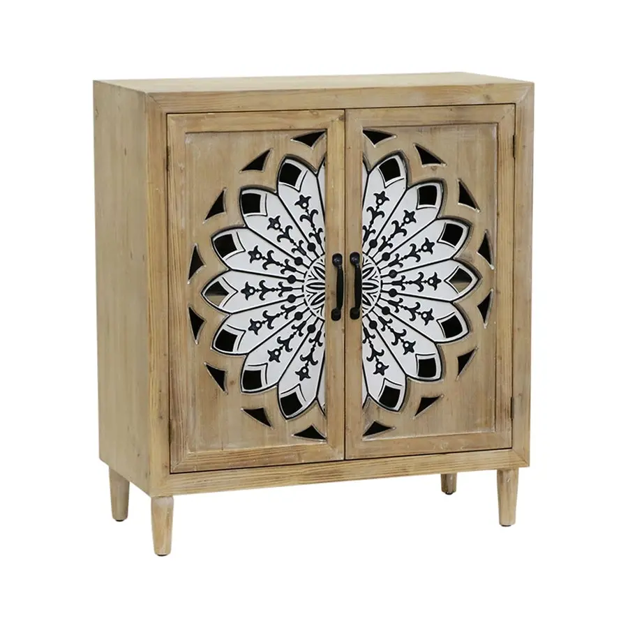 Willow & Silk Wooden 89cm Mandala Fleur 2-Door Cabinet/Organiser