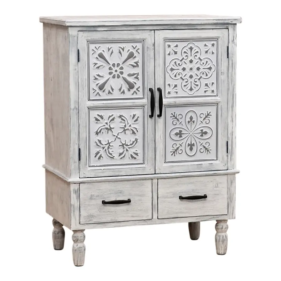 Willow & Silk Wooden 87cm Whitewash 2-Door & 2-Drawer Cabinet/Organiser