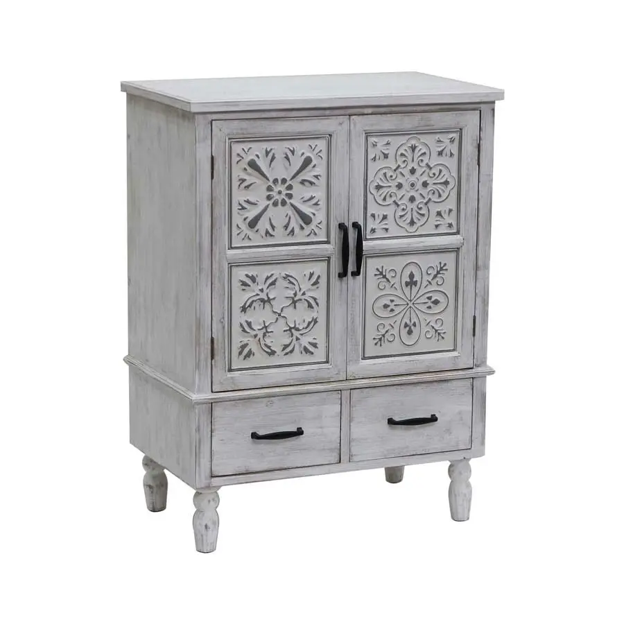 Willow & Silk Wooden 87cm Whitewash 2-Door & 2-Drawer Cabinet/Organiser