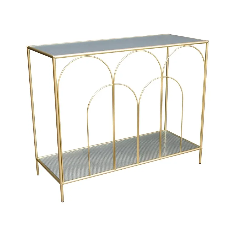 Willow & Silk Metal 100cm Golden Arch Mirrored Console Table w/ Shelf