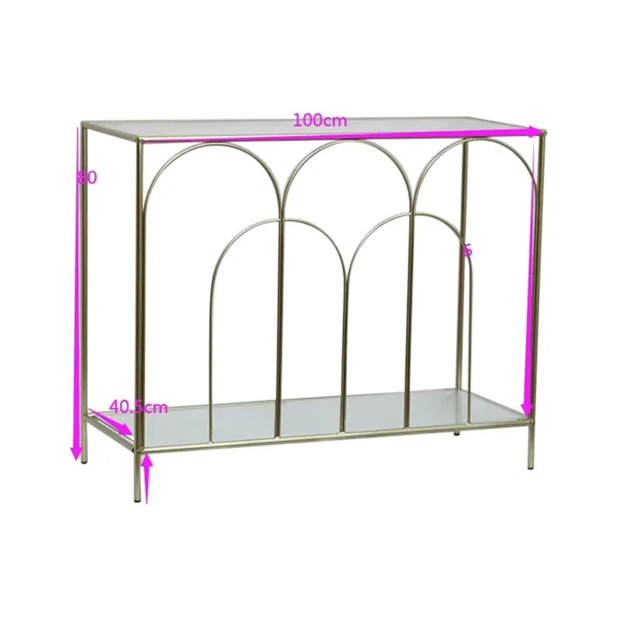 Willow & Silk Metal 100cm Golden Arch Mirrored Console Table w/ Shelf