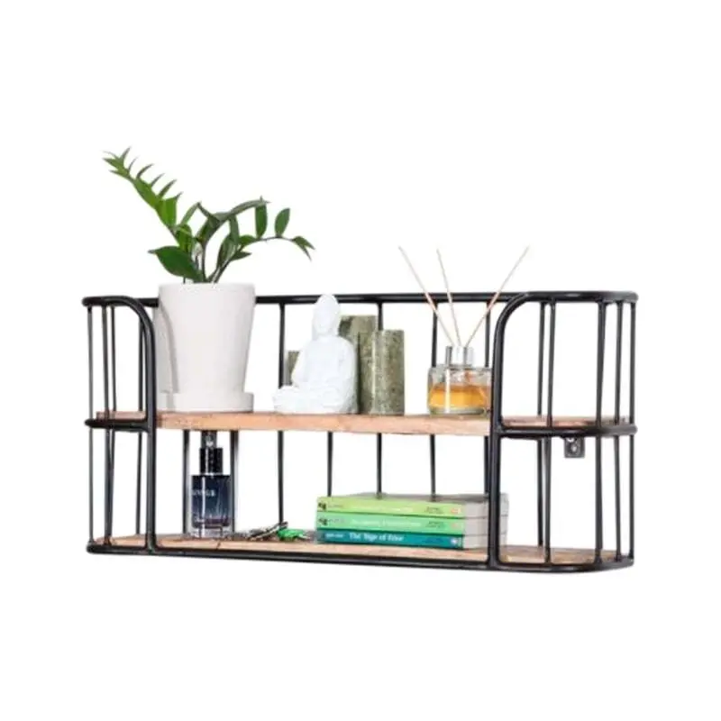 Willow & Silk Wood/Metal 64cm 2-Tier Wall Shelf/Organiser