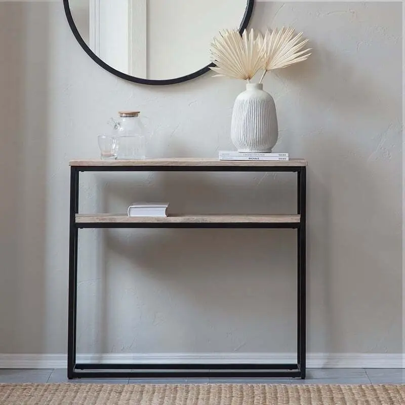 Willow & Silk Wood/Metal 90cm Room/Hallway Console Table w/ Shelf